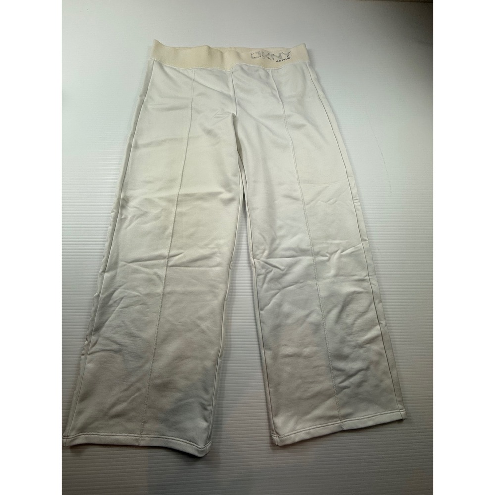 DKNY Active Womens Off White Wide Leg Track Pants Rhinestone Logo Size Small